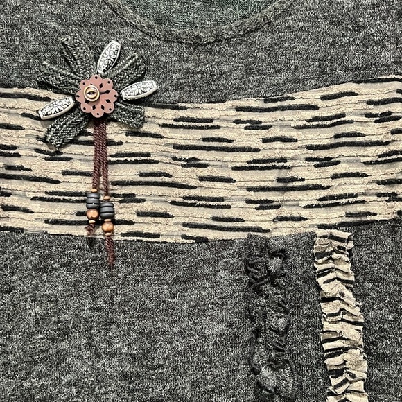 John Fashion Mini Dress L Wool Blend Bohemian Artsy Lace Ruffle Long Sleeves - Picture 4 of 8